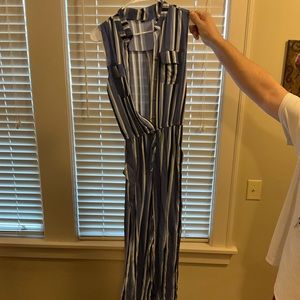Bebop, Full length romper, Blue & white Stripes, Size: Adult Small